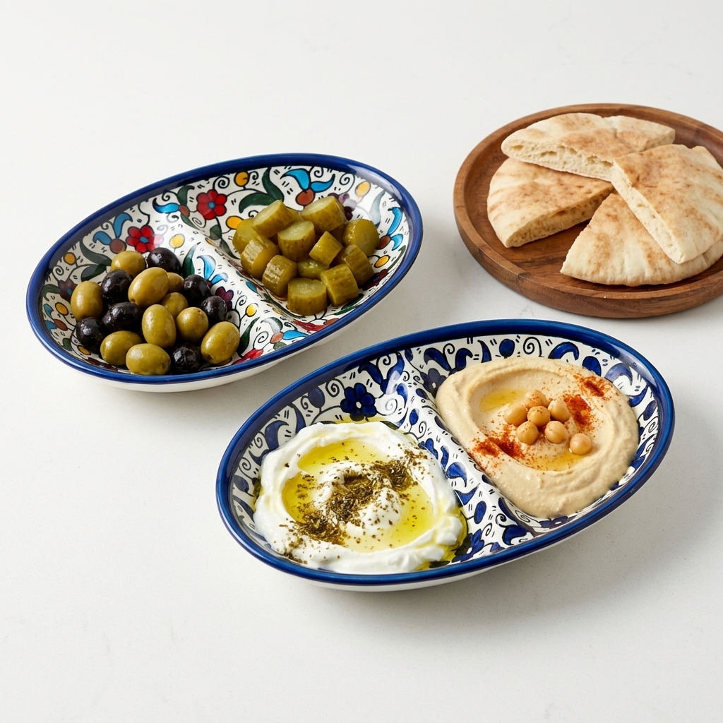 Double Dip Oval Ceramic Dish - Hand-Painted in Palestine