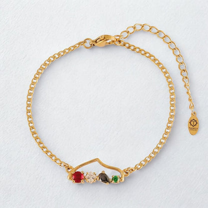 Palestine Map Bracelet - Flag Colored Stones | Silver & Gold