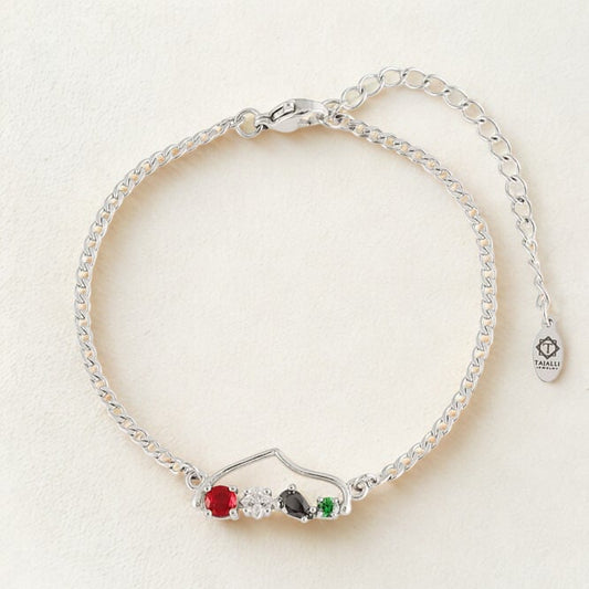 Palestine Map Bracelet - Flag Colored Stones | Silver & Gold