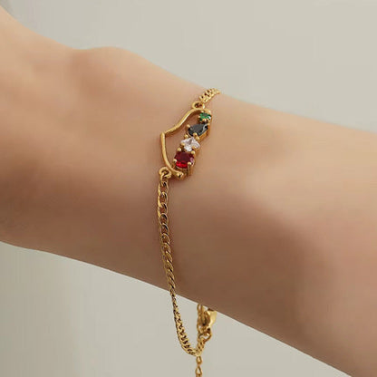 Palestine Map Bracelet - Flag Colored Stones | Silver & Gold