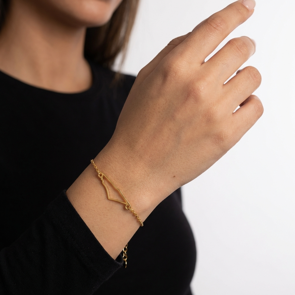 Palestine Map Bracelet | Outline Design – Sterling Silver & 18k Gold Plated - Palestine Jewelry