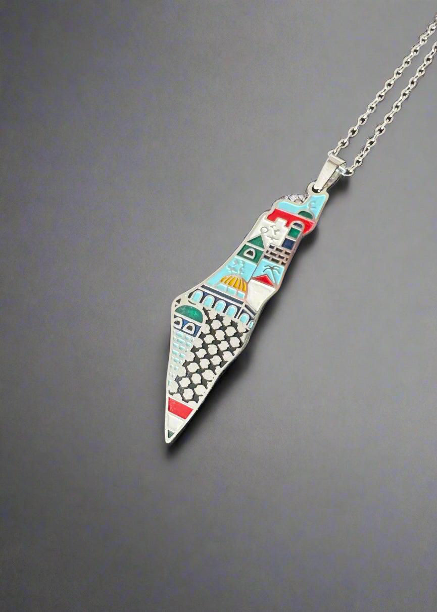 Palestine Map Necklace | Landmark Enamel Design – Stainless Steel & 18k Gold Plated - Palestine Jewelry