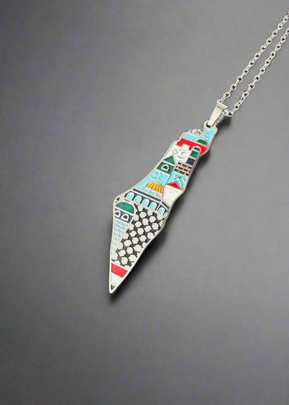 Palestine Map Necklace | Landmark Enamel Design – Stainless Steel & 18k Gold Plated - Palestine Jewelry