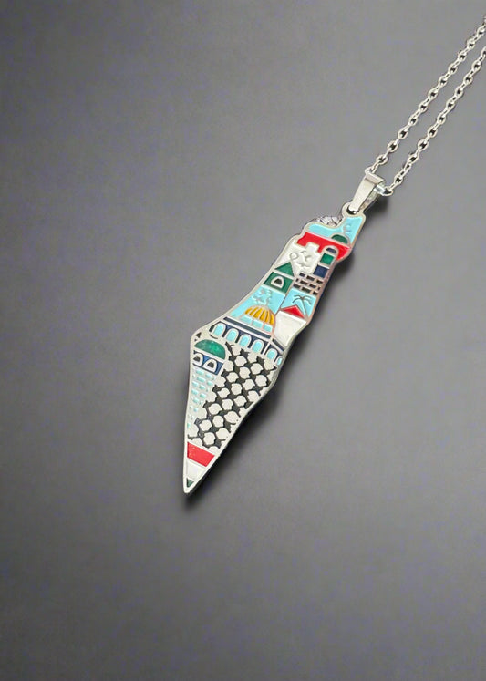 Palestine Map Necklace | Landmark Enamel Design – Stainless Steel & 18k Gold Plated - Palestine Jewelry