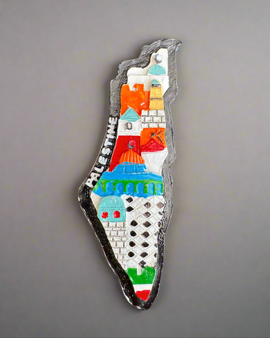 Colorful mosaic art magnet of Palestine Map and symbols