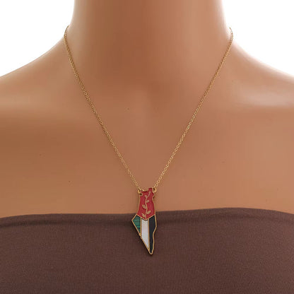 Palestine Map Flag & Olive Branch Necklace | Silver & Gold