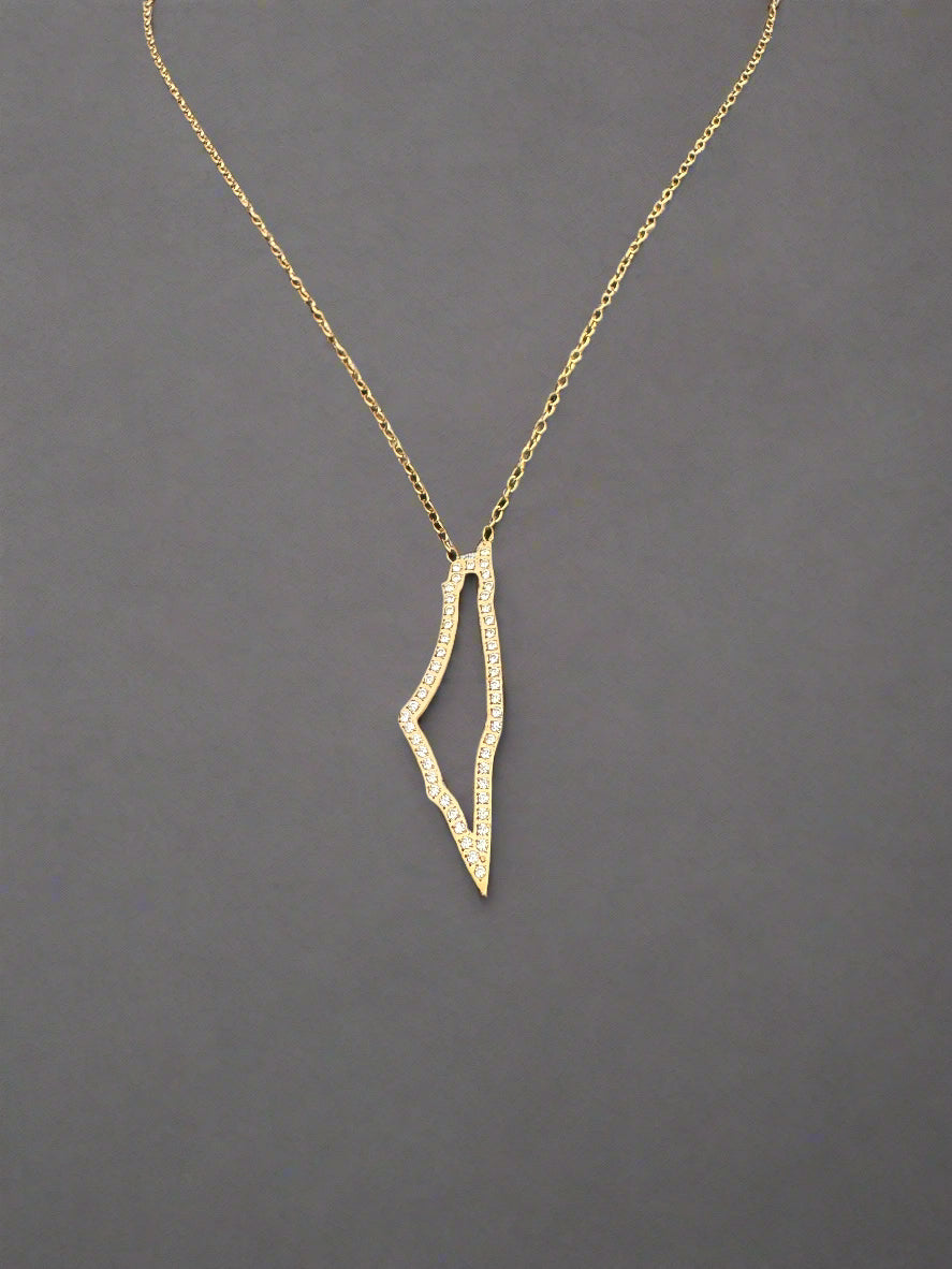 Palestine Map Outline Necklace | Crystal Pavé Design – Stainless Steel & 18K Gold Plated - Palestine Jewelry