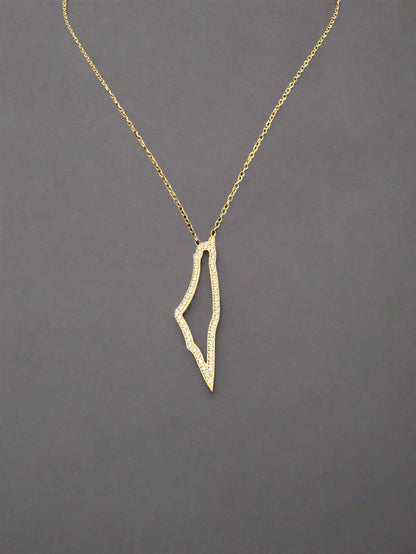 Palestine Map Outline Necklace | Crystal Pavé Design – Stainless Steel & 18K Gold Plated - Palestine Jewelry