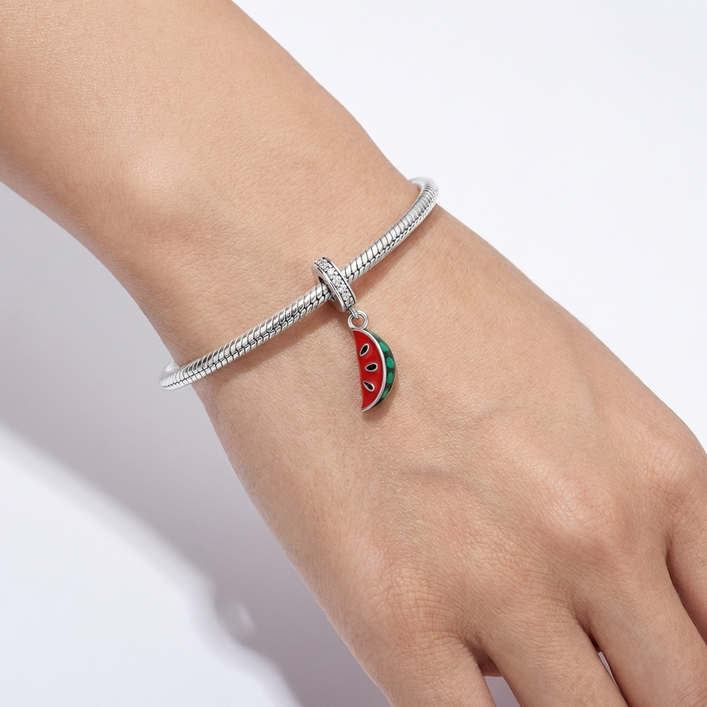 Watermelon Sterling Silver Charm – Fits Pandora-Style Bracelets