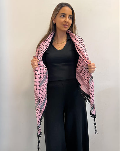 Echoes – Flamingo Pink Kufiya (Keffiyeh) | Made in Jordan