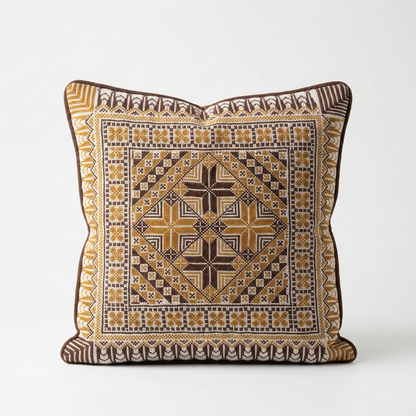 Brown Handmade Tatreez Cushion Cover – 16x16" – February 2026 Edition