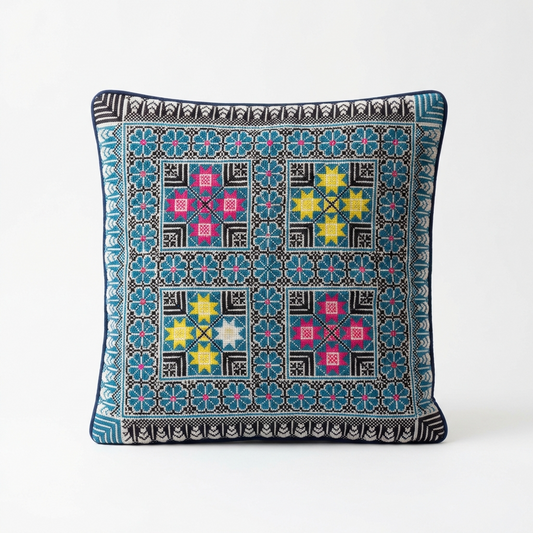 Blue Handmade Tatreez Cushion Cover – 16x16" – February 2026 Edition