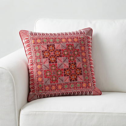 Red Handmade Tatreez Cushion Cover – 16x16" – February 2026 Edition