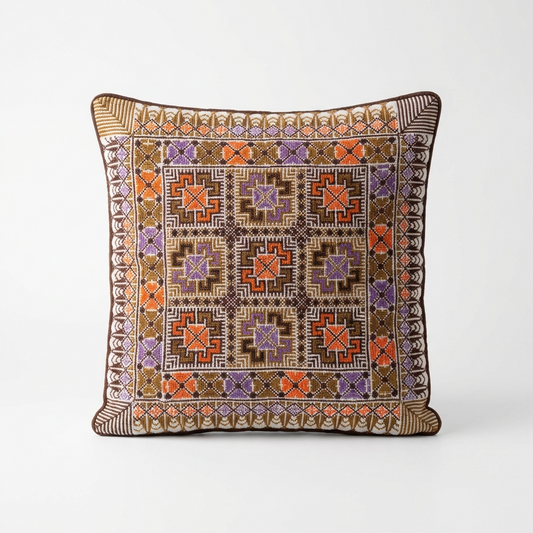 Brown Handmade Tatreez Cushion Cover – 16x16" – February 2026 Edition