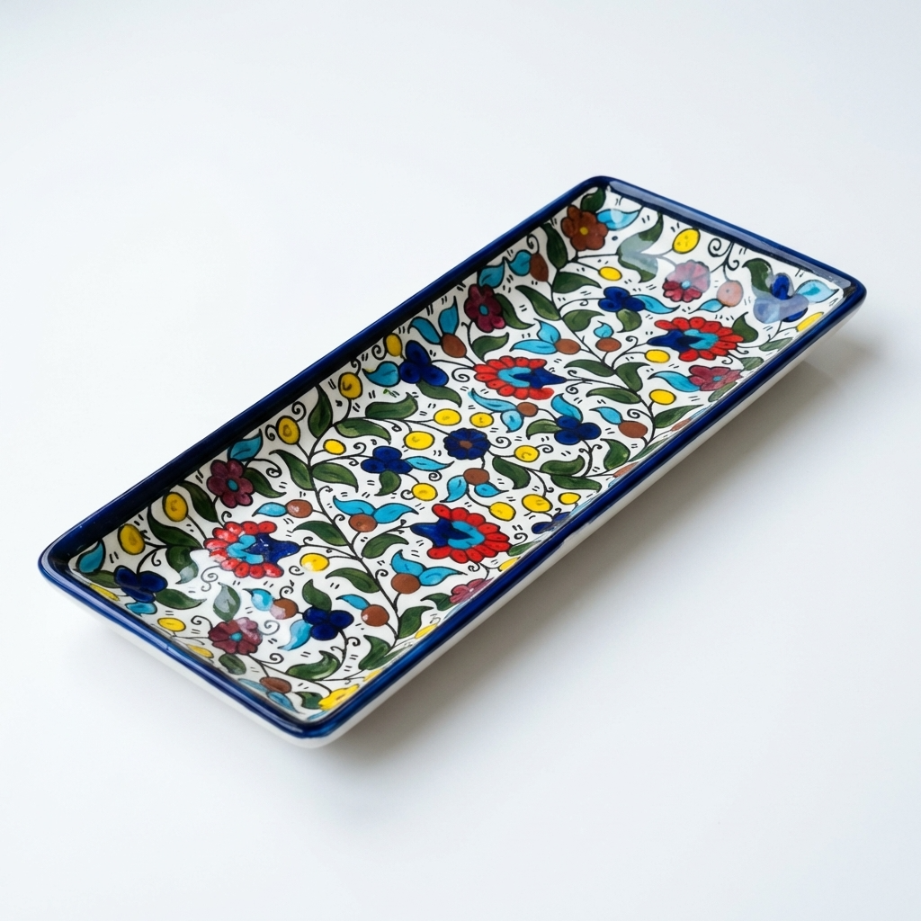 Rectangular Ceramic Serving Tray – Hand-Painted in Palestine