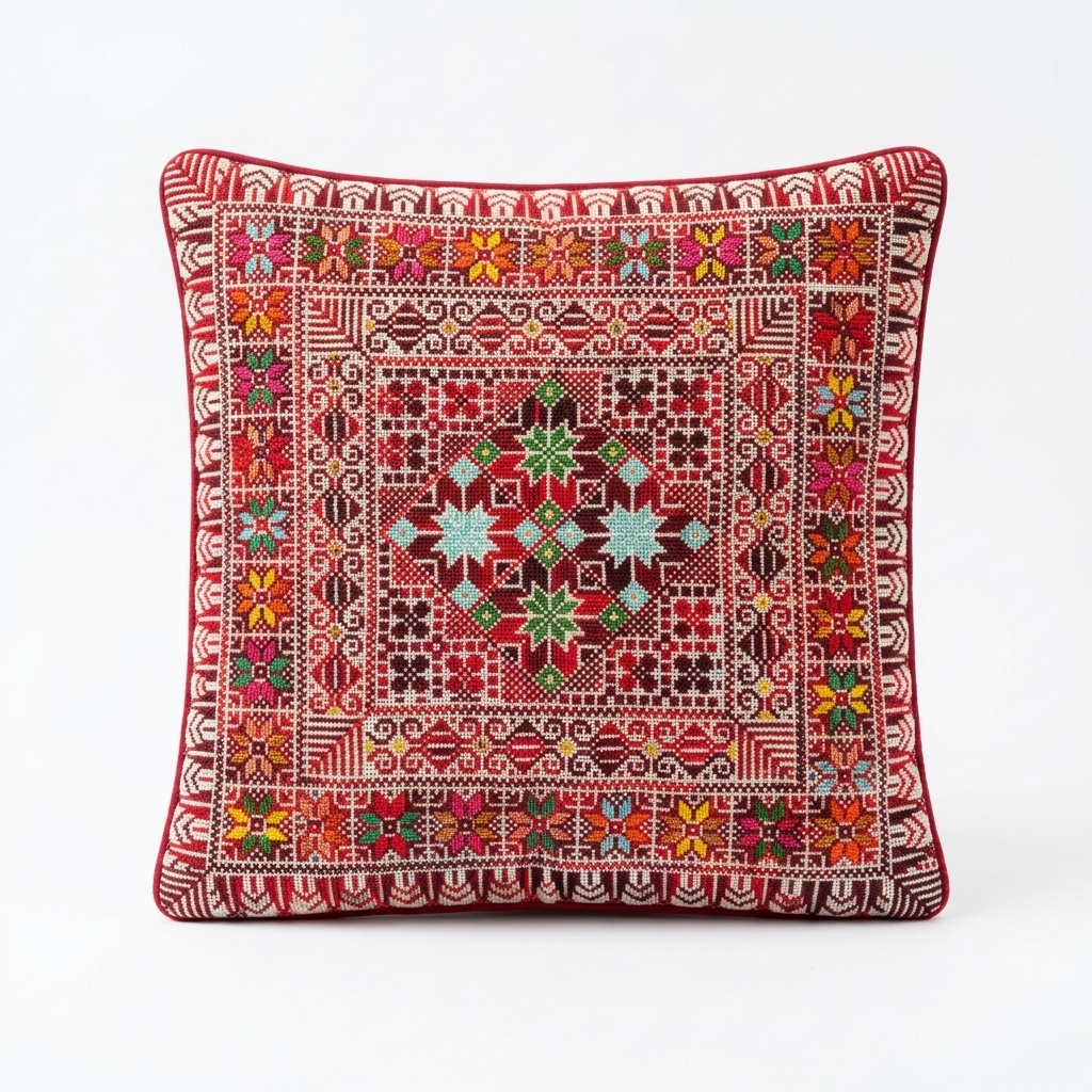 Red Handmade Tatreez Cushion Cover – May 2026 Edition