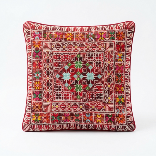 Red Handmade Tatreez Cushion Cover – May 2026 Edition