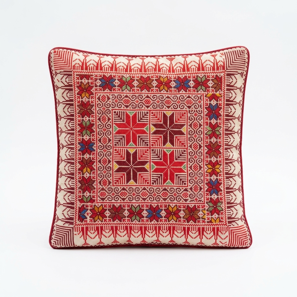 Red Handmade Tatreez Cushion Cover – May 2026 Edition