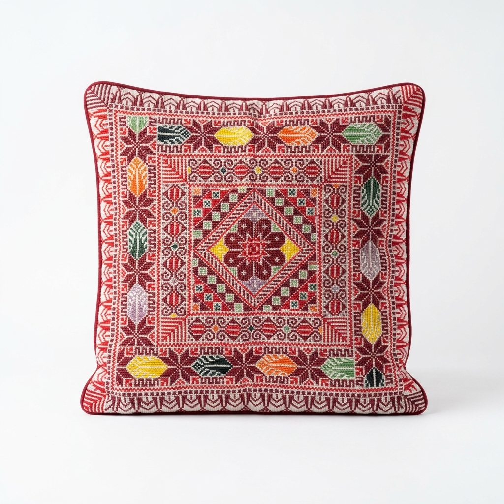 Red Handmade Tatreez Cushion Cover – May 2026 Edition