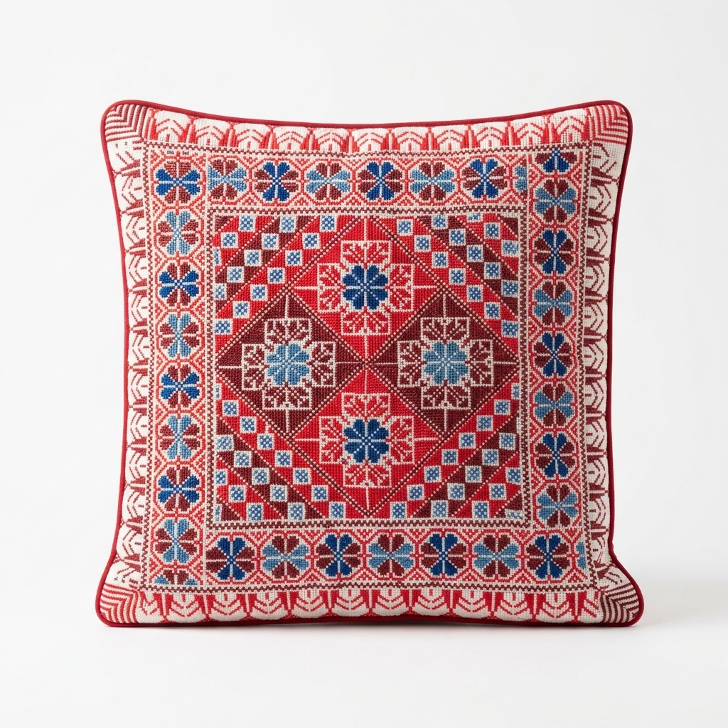 Red Handmade Tatreez Cushion Cover – May 2026 Edition
