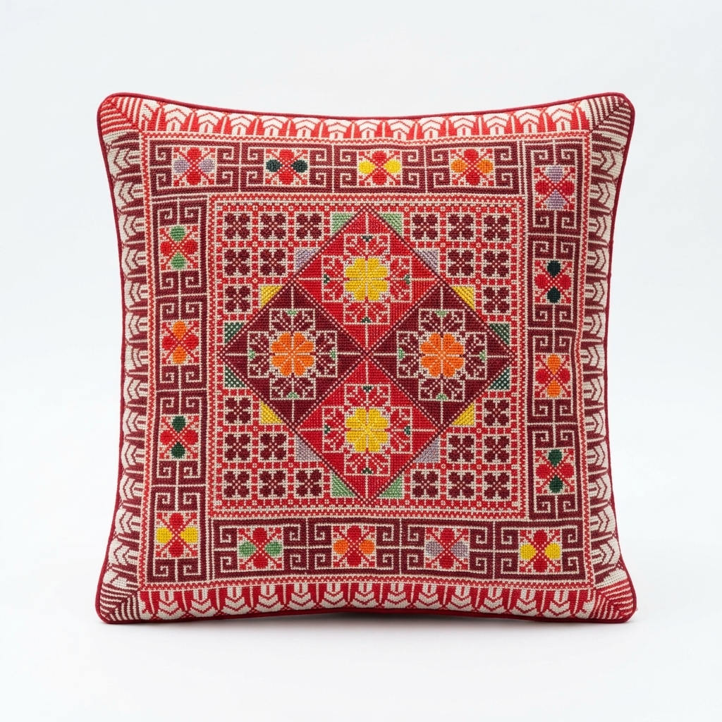 Red Handmade Tatreez Cushion Cover – May 2026 Edition