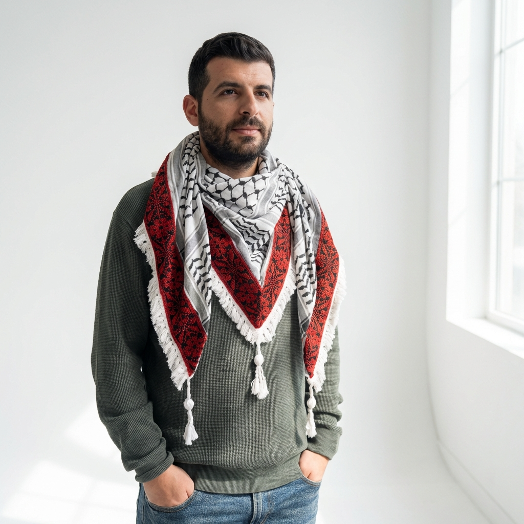 Najma Tatreez Shawl (Keffiyeh) | Handmade Tassels