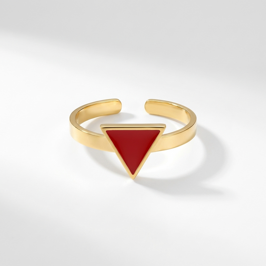 Red Triangle Ring – Adjustable Stainless Steel