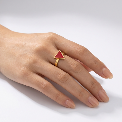 Red Triangle Ring – Adjustable Stainless Steel