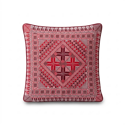 Red Hand-Stitched Tatreez Cushion Cover - Fall 2026 Edition