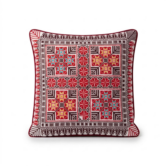 Red Hand-Stitched Tatreez Cushion Cover - Fall 2026 Edition