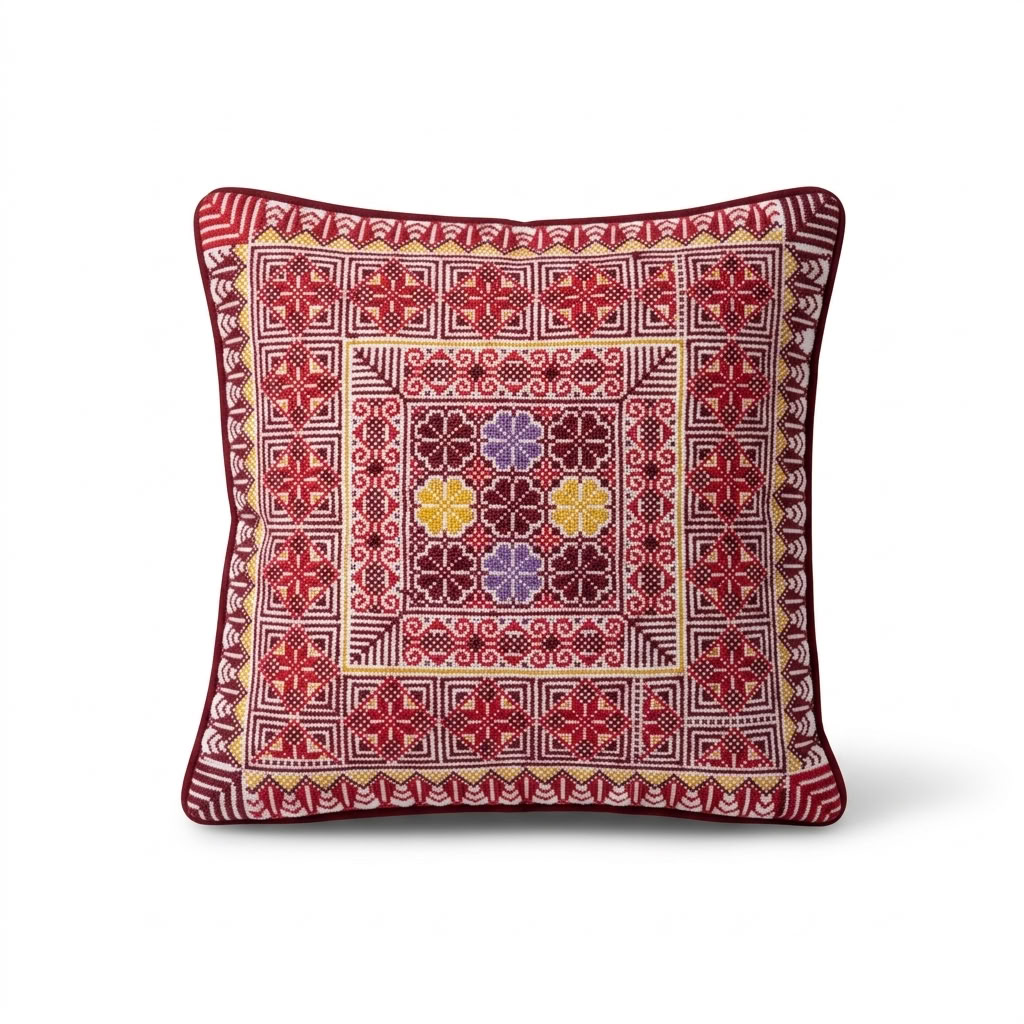 Red Hand-Stitched Tatreez Cushion Cover - Fall 2026 Edition