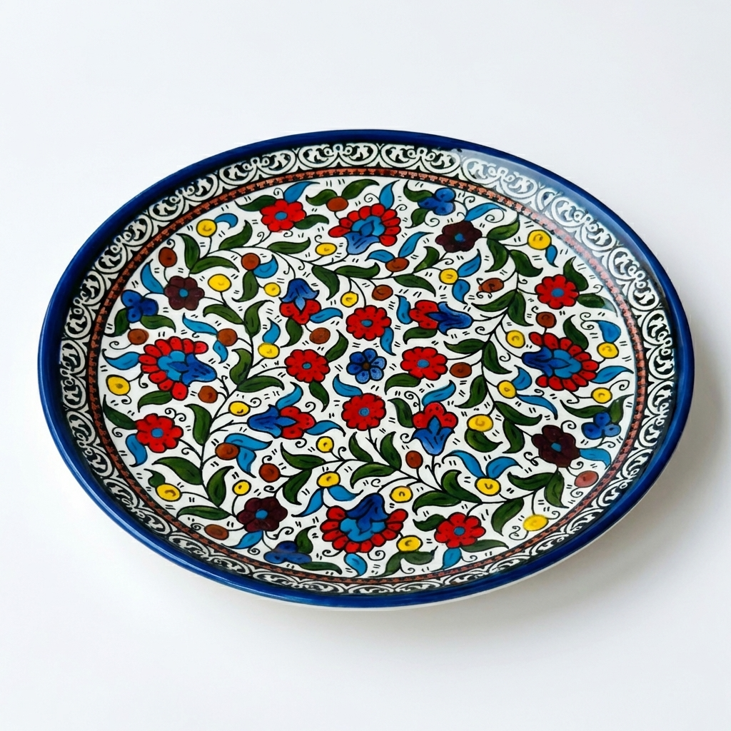Palestinian Plate Round Ceramic Serving Plate – Hand-Painted in Palestine – The Olive Tree