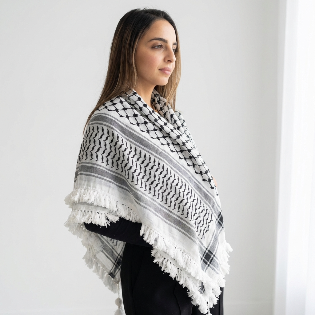 Royal Kufiya – White Handmade Tassels