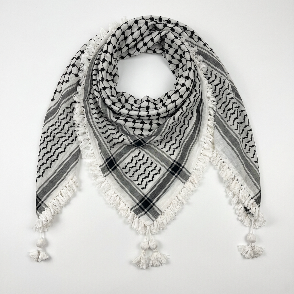 Royal Kufiya – White Handmade Tassels