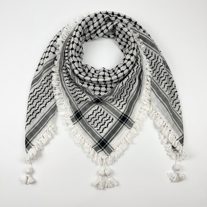 Royal Kufiya – White Handmade Tassels