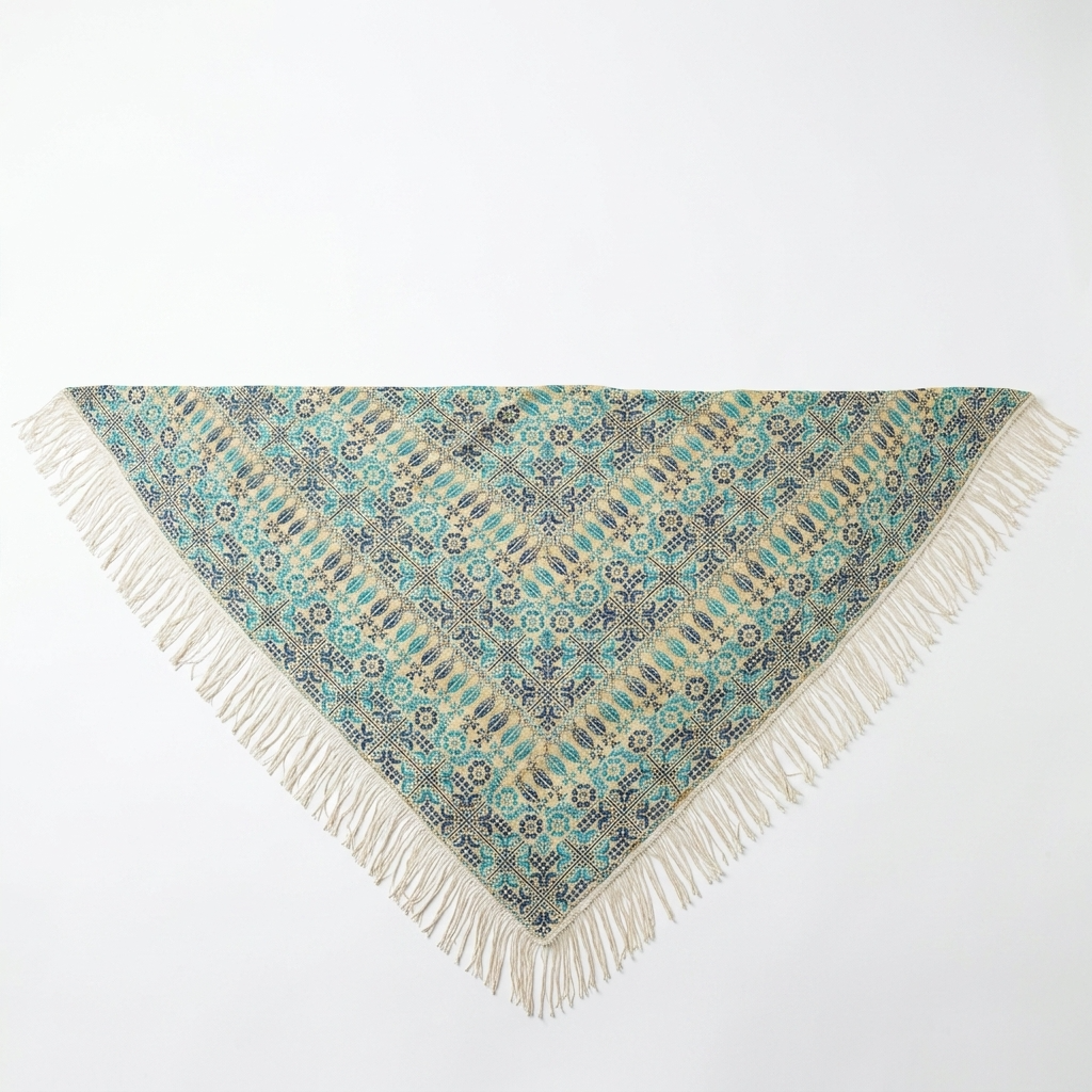 Sama Hand-Stitched Shawl - Turquoise Ivory