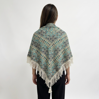 Sama Hand-Stitched Shawl - Turquoise Ivory