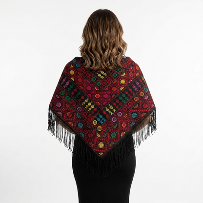 Shams Hand-Stitched Shawl - Black Crimson