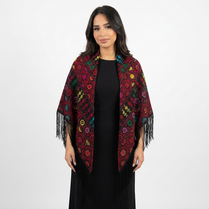 Shams Hand-Stitched Shawl - Black Crimson
