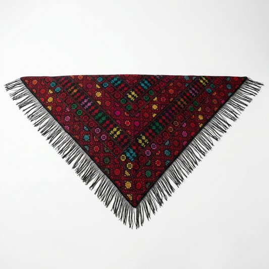 Shams Hand-Stitched Shawl - Black Crimson