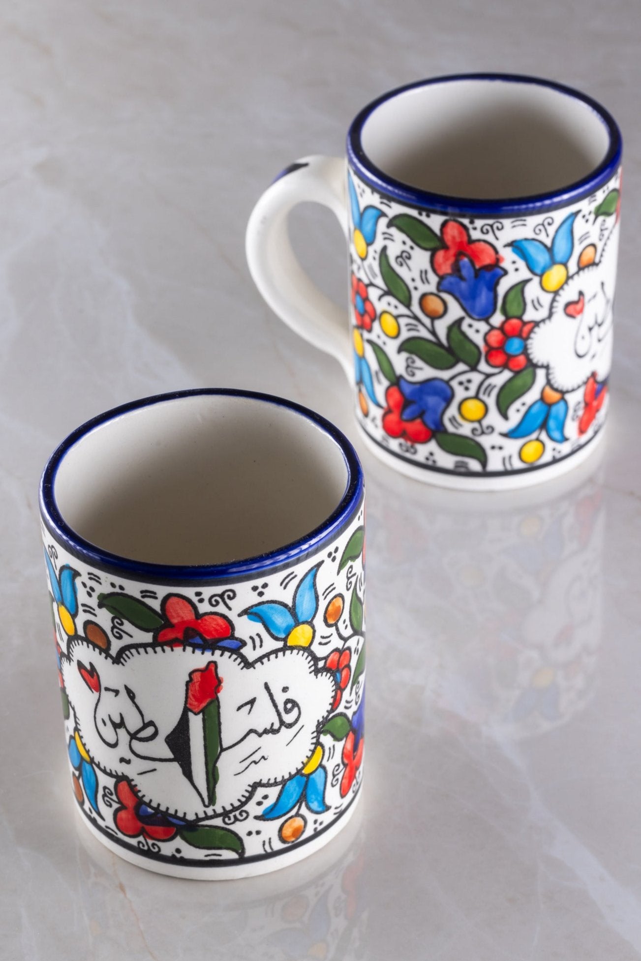 Mug Set of 2 - Al-Khalil Multicolored Design - Hand-Painted Palestinian Ceramic