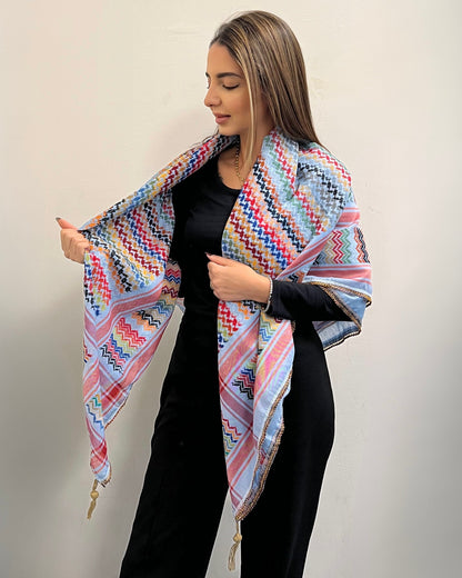 Vibrant Sky Blue Kufiya (Keffiyeh) | Made in Jordan
