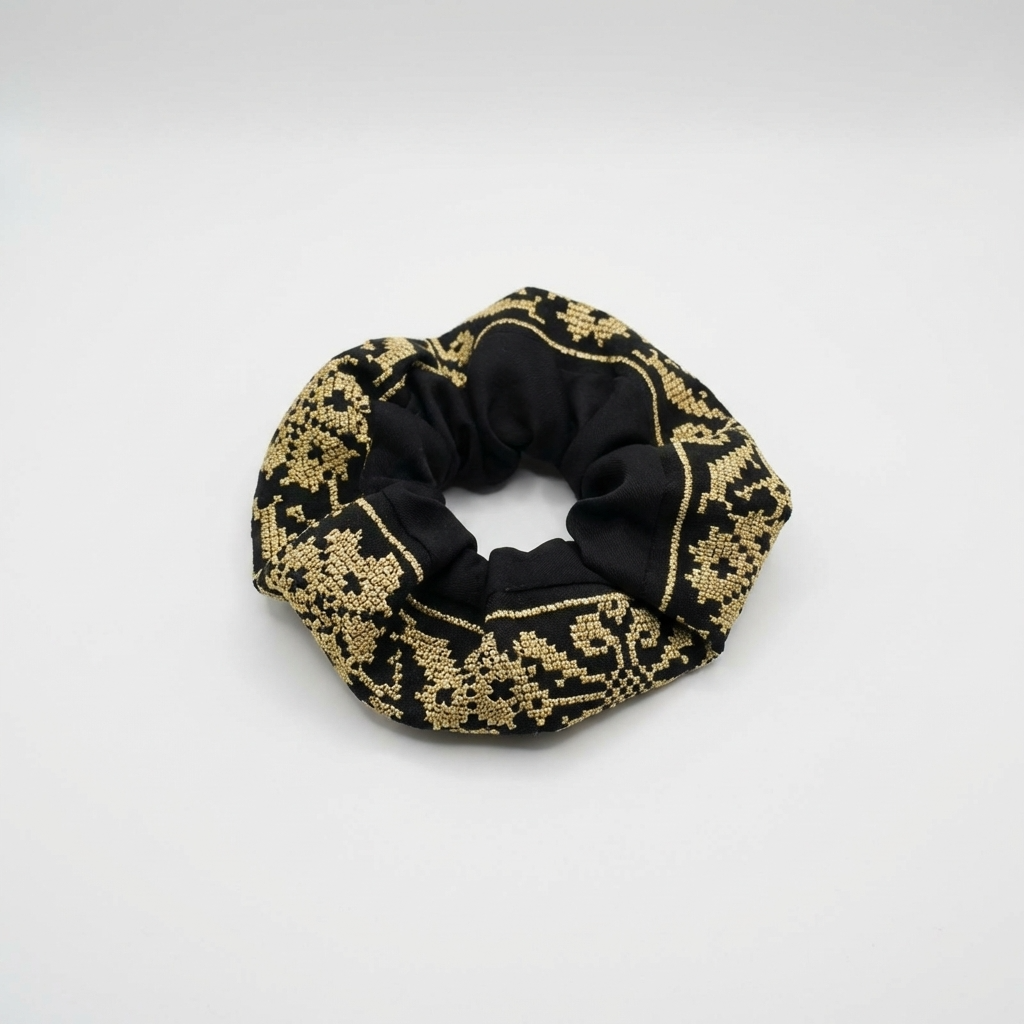 Midnight Gold – Tatreez Scrunchie