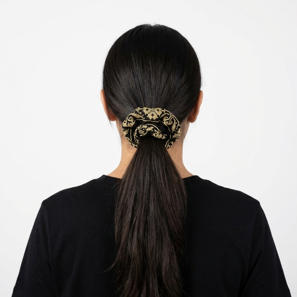 Midnight Gold – Tatreez Scrunchie