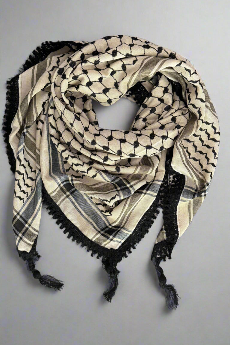 Echoes – Earthy Beige Kufiya (Keffiyeh) | Muted Threads – Made in Jordan