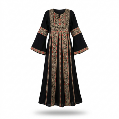 Black Palestinian Thobe - Beige Tatreez
