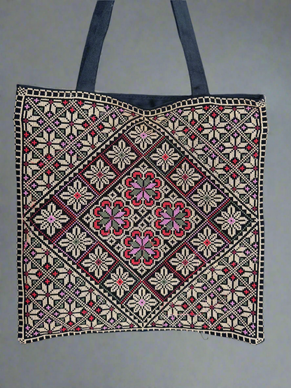Tatreez Tote Bag – Colorful Gold | Palestinian Embroidery