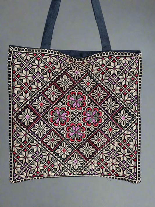 Tatreez Tote Bag – Colorful Gold | Palestinian Embroidery