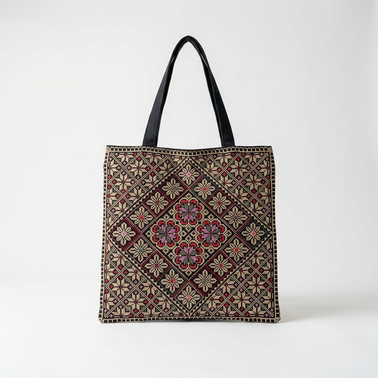 Tatreez Tote Bag – Colorful Gold | Palestinian Embroidery