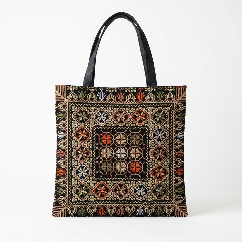 Tatreez Tote Bag – Golden Roots | Palestinian Made Embroidery